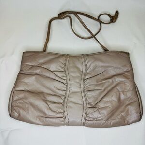 Vintage Mardane Leather Pop Top Clutch Beige Taupe 11x7